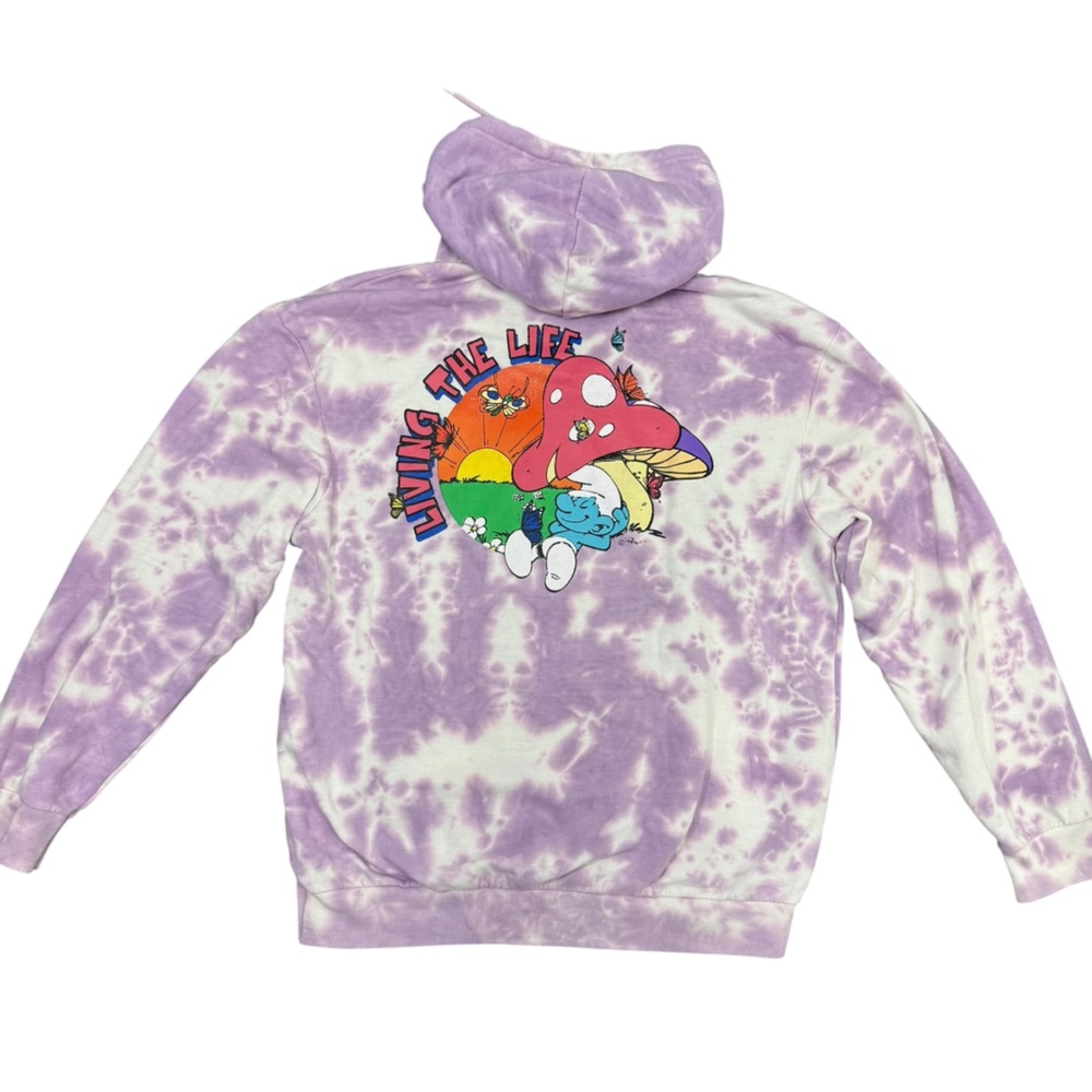 Smurfs “Living the Life” Purple Tie-Dye Hoodie Size L